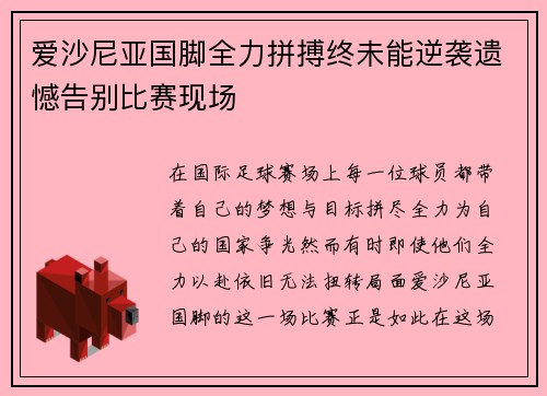 爱沙尼亚国脚全力拼搏终未能逆袭遗憾告别比赛现场