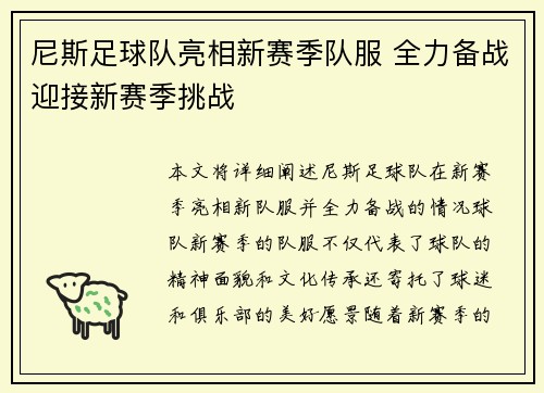 尼斯足球队亮相新赛季队服 全力备战迎接新赛季挑战