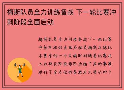 梅斯队员全力训练备战 下一轮比赛冲刺阶段全面启动